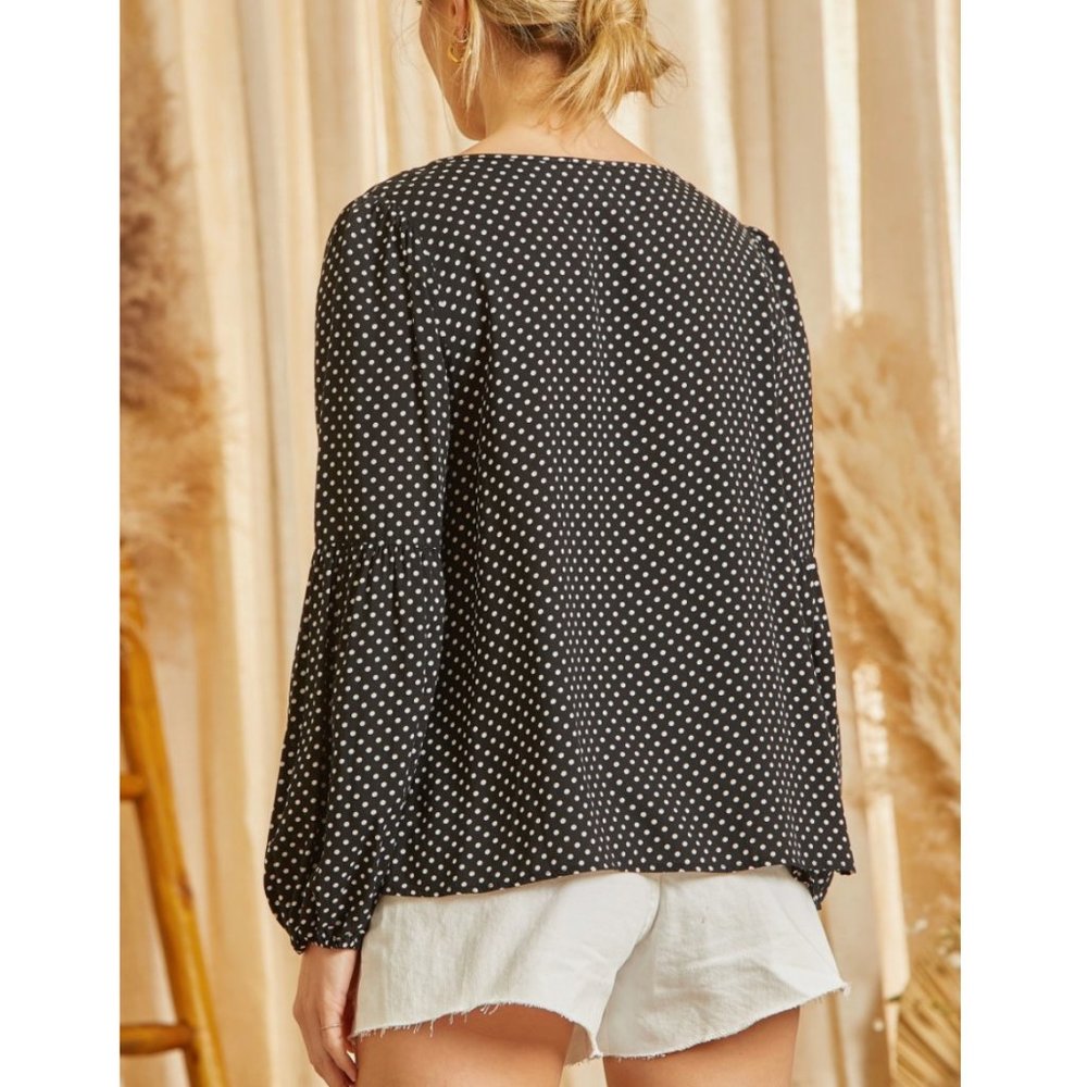 NWT Savanna Jane Black Floral Embroidered Polka Dot Blouse - Picture 3 of 5